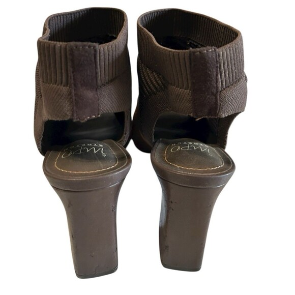 Impo Viola Stretch Brown Tan Chevron Knit Block Heels Peep Toes Sandals 11M - Picture 9 of 13